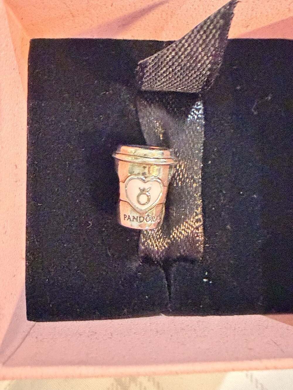 Pandora Drink To Go Coffee Cup Pink Enamel Heart Charm